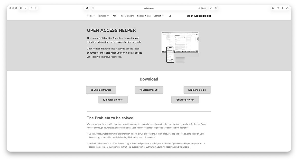 Screenshot of oahelper.org, taken on 27 Dec 2025