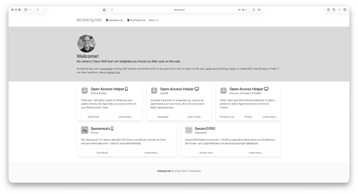 Screenshot of otzberg.net, taken on 27 Dec 2025