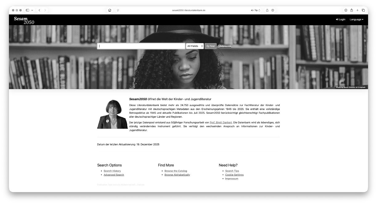 Screenshot of sesam2050-literaturdatenbank.de, taken on 27 Dec 2025